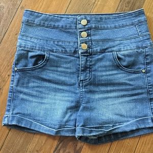 High Rise Button Fly Jean Shorts